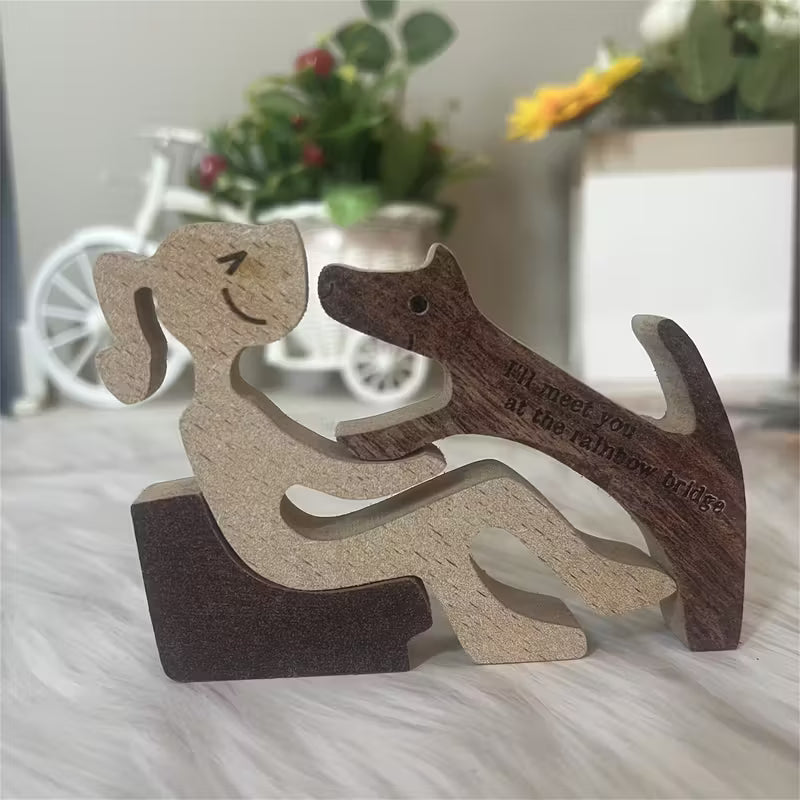 Figura madera mujer con perro